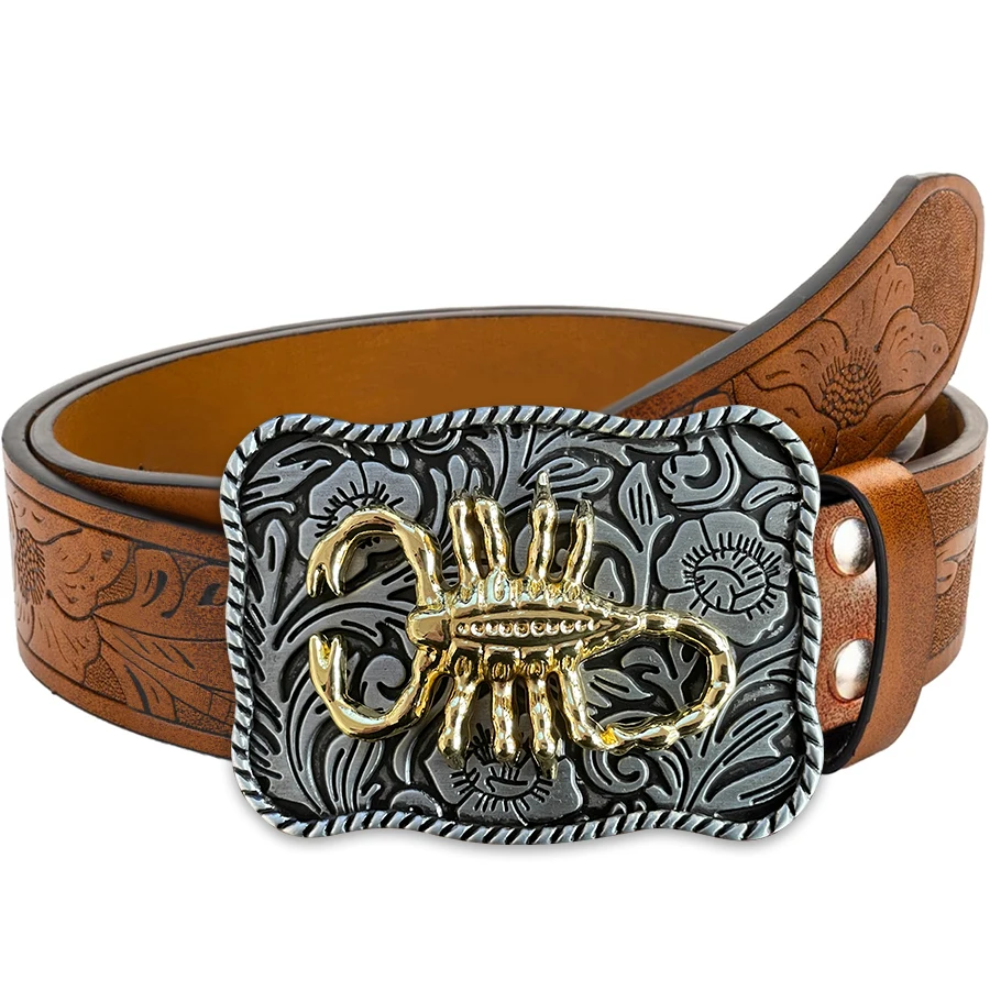 Scorpion Tang Grass Pattern Belt Exquisite Carved Large Plate Buckle Alloy Buckle for Men and Women - Irregular Pattern Carved F