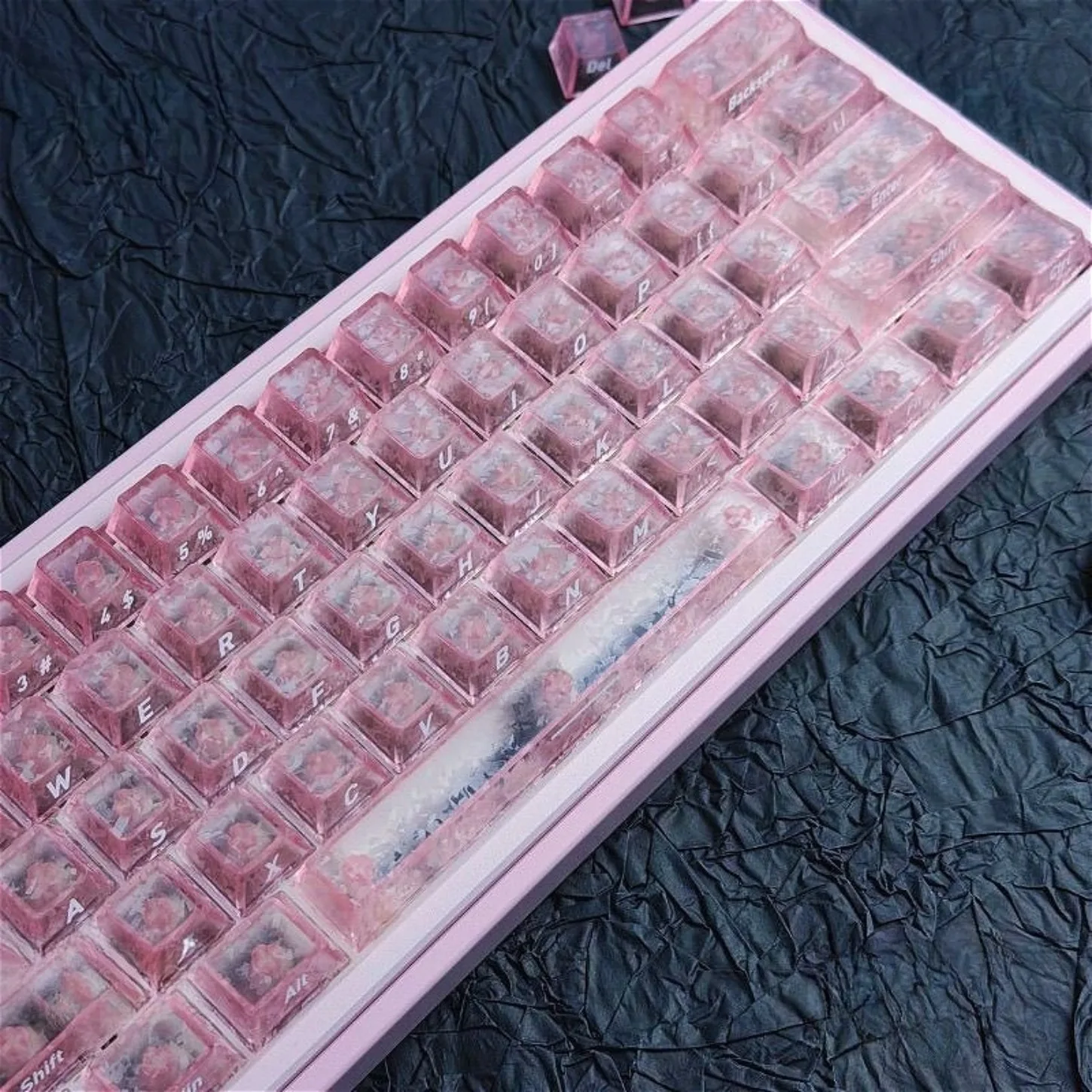 Pink White Black Carbon Fiber Side Engraved Translucent Cherry Keychain with 110+keys for 61/75/87/104/108 Wooting Keyboards