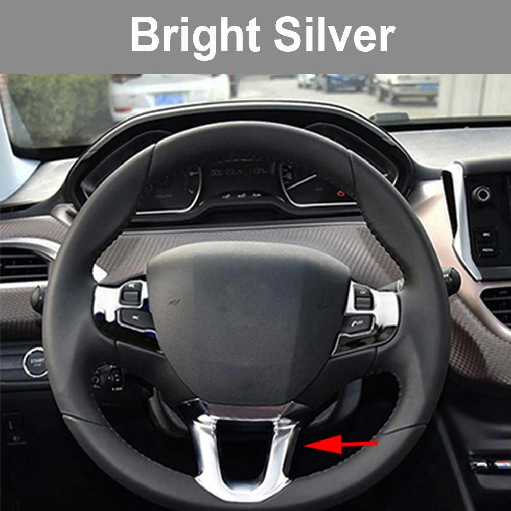 Car Steering Wheel Decoration Panel Cover Trim Sticker Fit for Peugeot 2008 208 2014 - 2018 Chrome Auto Styling