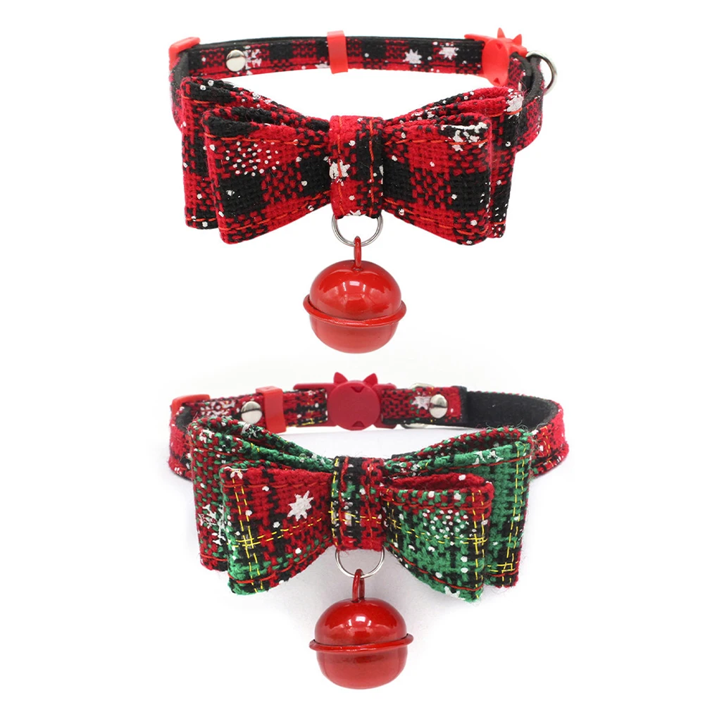 Dog Christmas Collar With Bells Cute Bow Tie Adjustable 27-40cm Neck Circumference Pet Collar Neck Accessories