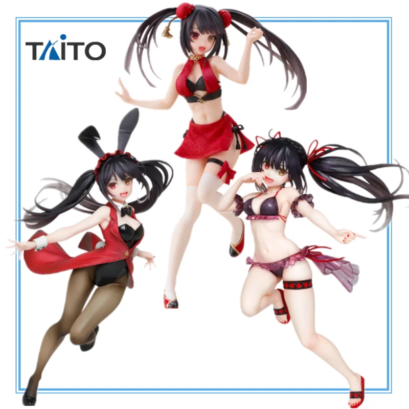 Em estoque original taito data um ao vivo tokisaki kurumi maiô pvc anime personagem modelo coleção brinquedos de férias presentes