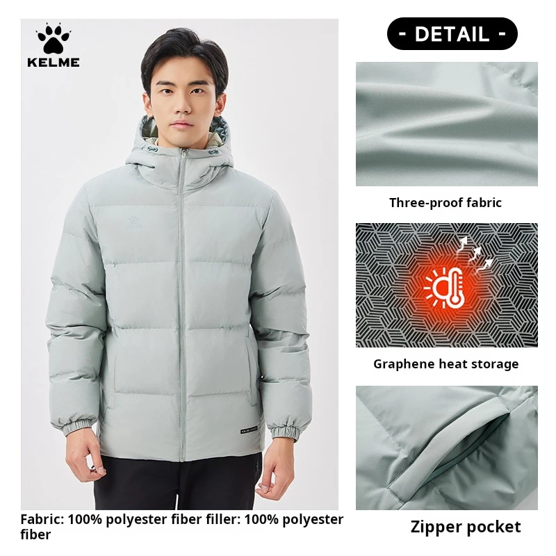 Kelme Sports Cotton Jacket Men\'s Winter 2024 New Style Bread Jacket Hooded Windproof Jacket Thickened Warm Cotton Jacket