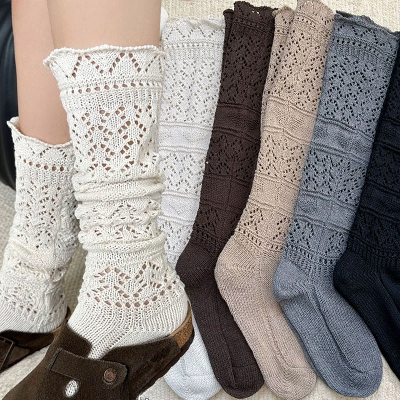 

Тяжелые хлопковые длинные носки-трубочки, женские полые вязаные носки, теплые серые ретро осенне-зимние утолщенные удобные домашние чулки