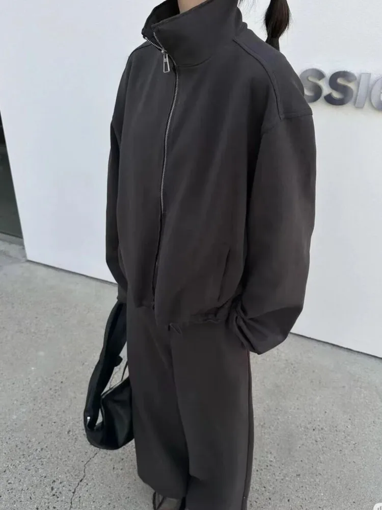 

Loose Fit Women Jacket Autumn Winter Casual Style Zipper Stand Collar Coat Trendy Streetwear Female Outerwear