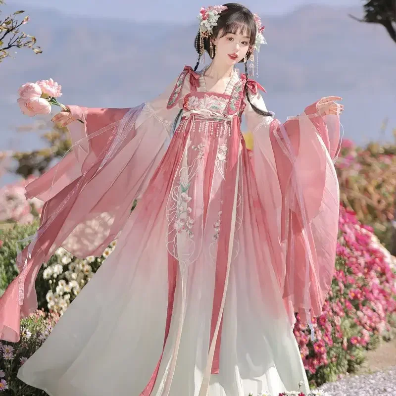 Robe Hanfu chinoise prairie pour femme, costume cosplay de princesse Halloween, tenue de fête, ensembles Hanfu verts d'été, robe de la dynastie Tang, nouveau