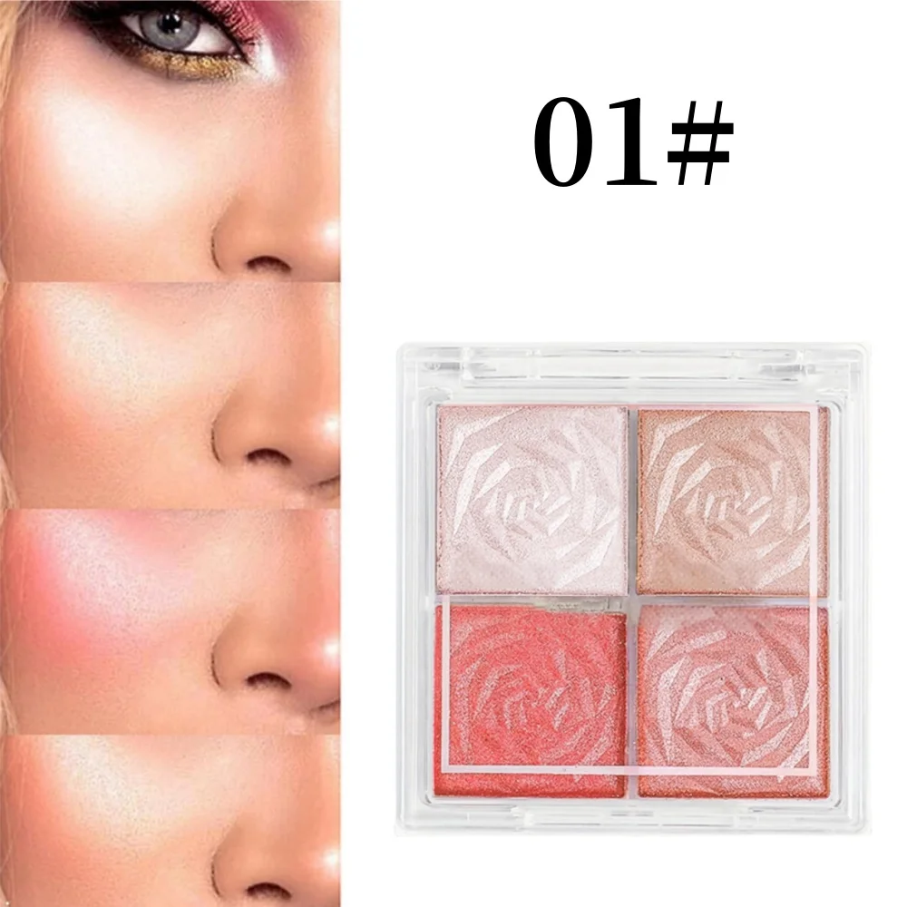 4-Color Blush & Highlighter Palette Set | All-in-One Face Makeup for Cheeks, Eyeshadow, Contour