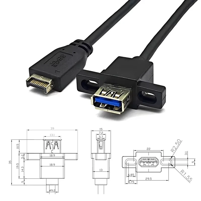 TYPE-E To USB 3.2 GEN2 10Gbps Female Front Panel Extension Cable USB3.2 TYPE-A Connector With Screw Hole For Desktop