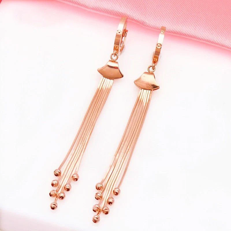 

585 Purple Gold Glossy Fan Tassel Earrings for Women Plated 14k Rose Gold Classic Retro Light Luxury Earings banquet Jewelry