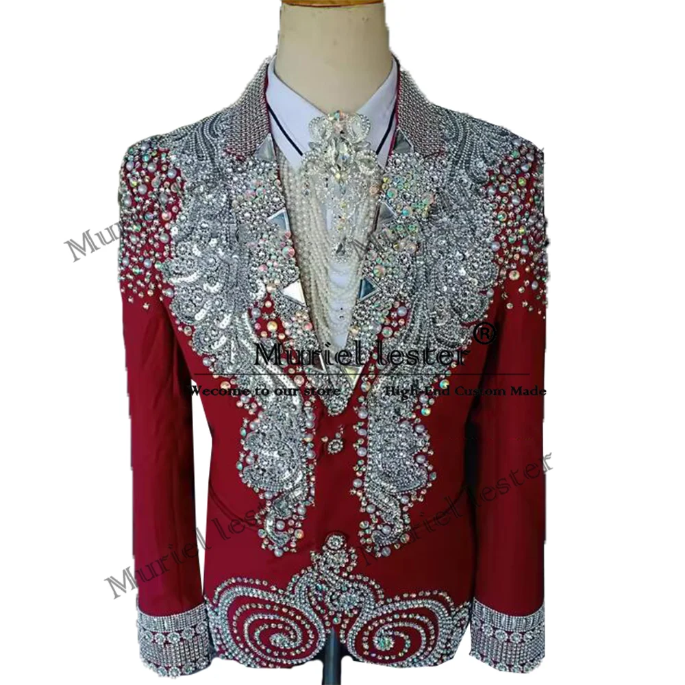 

Мужской костюм с блестящими кристаллами и камнями, нарядный, для вечеринок, свадеб, торжеств, с индивидуальным пошивом, 2-х предметный, с бисером, Terno Masculino