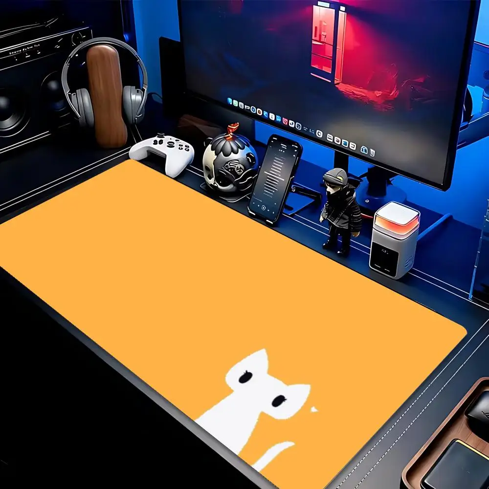 Large Minimal White Cat XXL Gaming Mouse Pad Black Solid Deskmat Non-Slip Rubber PC Keyboard Game Desk Mats Mousepads