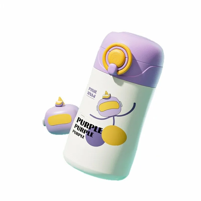High looks quotient Cute Cartoon Kids Water Bottle Portable Mini Thermos Cup 316Stainless Steel Flip Straw Cup for School Travel view 6