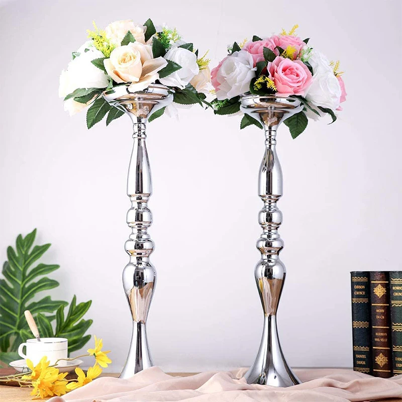 

Gold/Silver Wedding Candle Holders Decor Road Lead Table Centerpiece Pillar Flower Vase Rack Stand Floral Bouquet Party Supplies