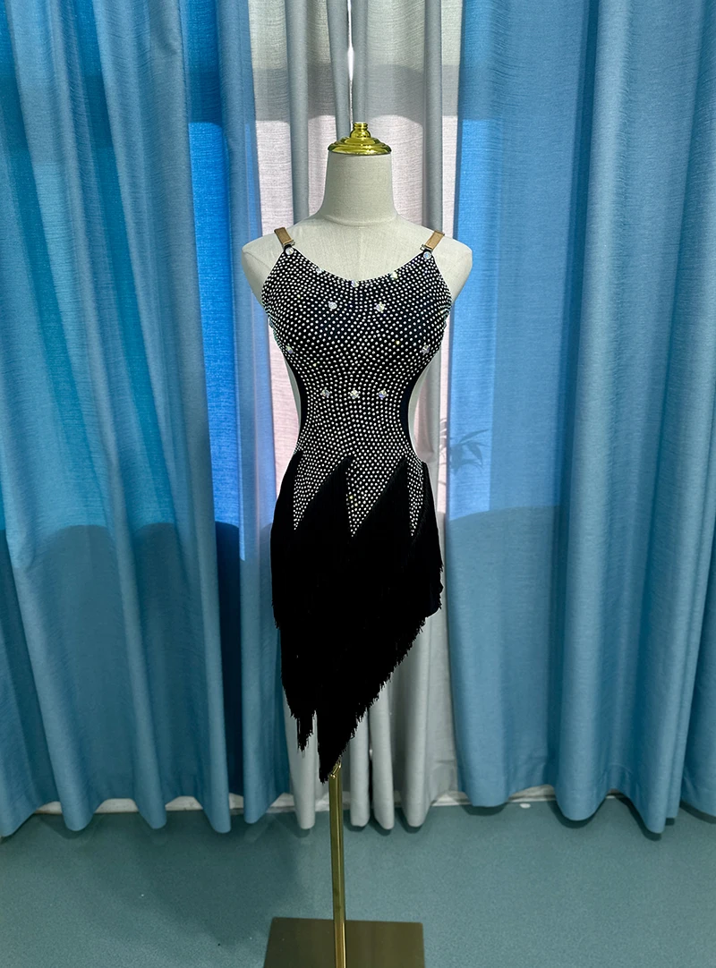 

Standard Latin Tassel Dance Skirt Women On Sale Premium Black Rumba Samba Latin Dress Adult Latin Competition Dancing Dresses