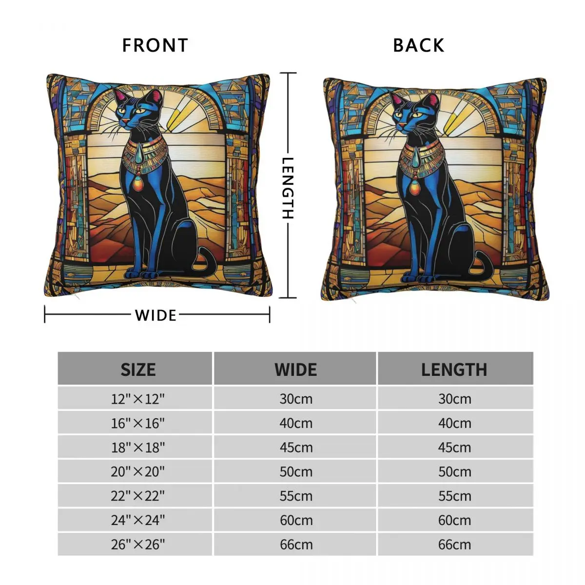 Egyptian Cat Stained Glass Square Pillowcase Polyester Linen Velvet Printed Zip Decor Home Cushion Case