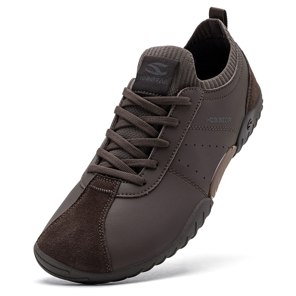 HOBIBEAR Wide Toe Box Sneakers for Men Women Minimalist Artificial Leather Walking Shoes Lightweight Lace Up Casual Sneakers