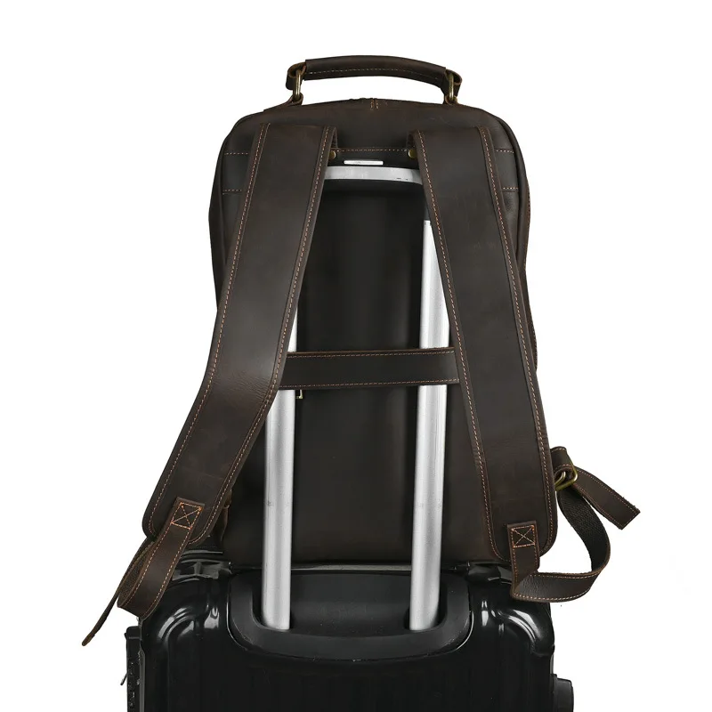 LD-Crazy Horse Leather Backpack Men's Leather Simple Fashion Travel Men's Backpack 15 inch Business Computer Bag