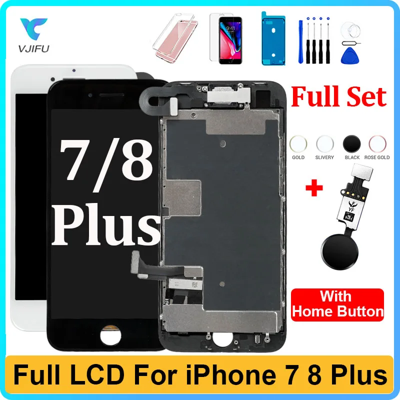 Full LCD For iPhone 7 8 Plus Display Touch Screen Assembly With Home Button Digitizer Pantalla Replacement +Front Camera Repair