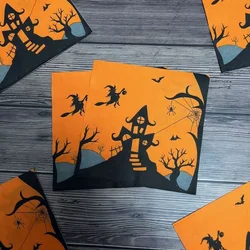 20 piezas/Pac-servilletas de papel de 2 capas con estampado de Castillo de bruja, calabaza, Halloween, manteles individuales decorativos, 33x33cm