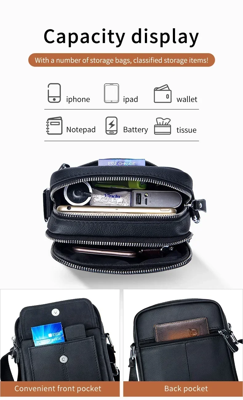 Bull captain lässige Herren Umhängetaschen Business Umhängetasche hochwertige Herren Rindsleder Tasche Mini große Kapazität Tasche – Detail 5
