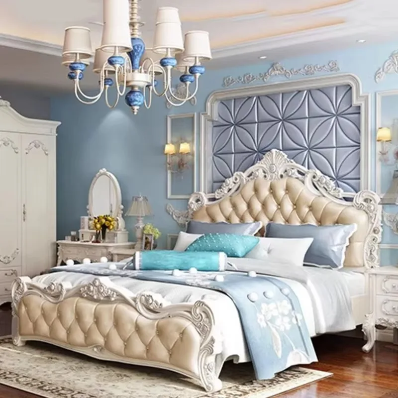 

European Queen Size Bed Frame Luxury Nordic King Modern Double Bed Frame Girl Wood Sleeping Letti Matrimoniali Bedroom Furniture