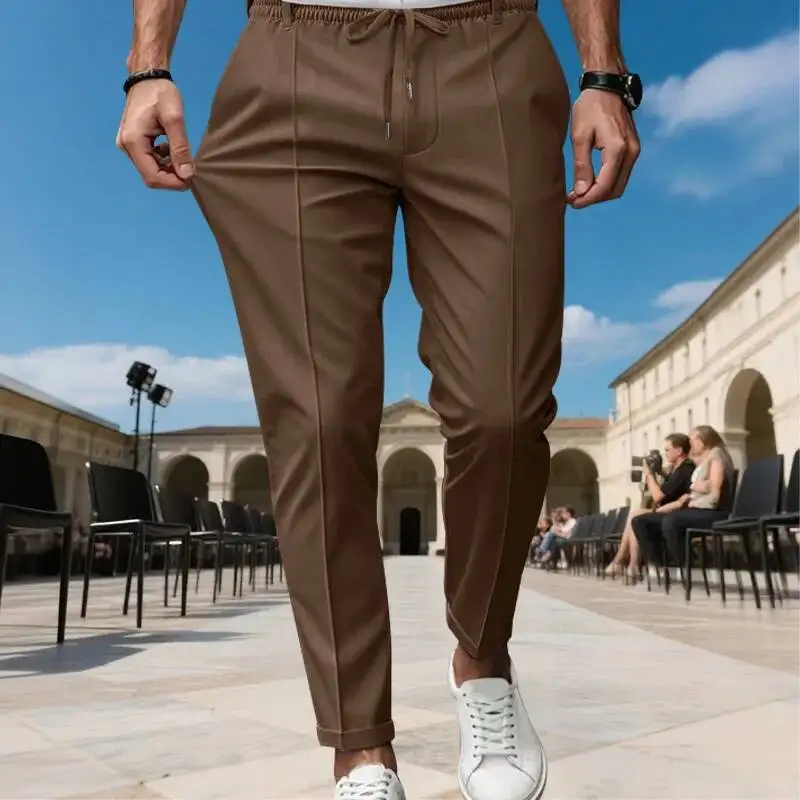 

American Style Pure Color Casual Simple Large Size Men's Business Slim Fit Long Pants Youth Fashion City Summer Leisure