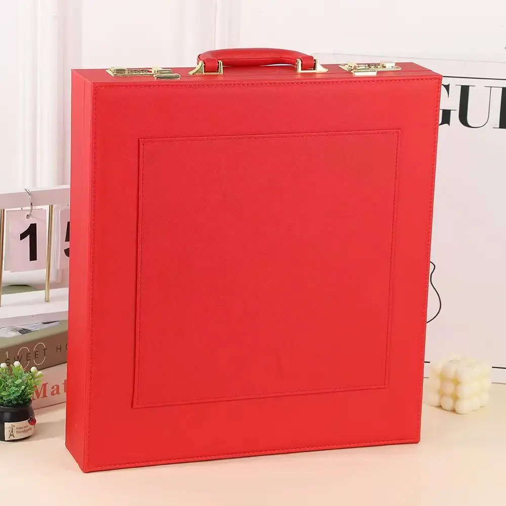 Festive Red Handheld High-end Leather Storage Box with Password Lock Exquisite Pattern Fit for Business Gifts Large Capacity