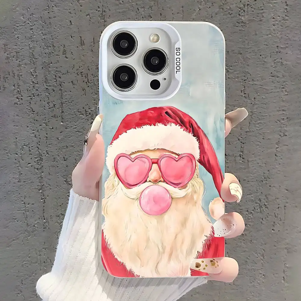 Casing Ponsel Natal Santa Claus Untuk iPhone 17,16,15,14,13,12,11,Pro,XS,Max,Plus,Mini,SE Putih Candy Matte Anti Benturan
