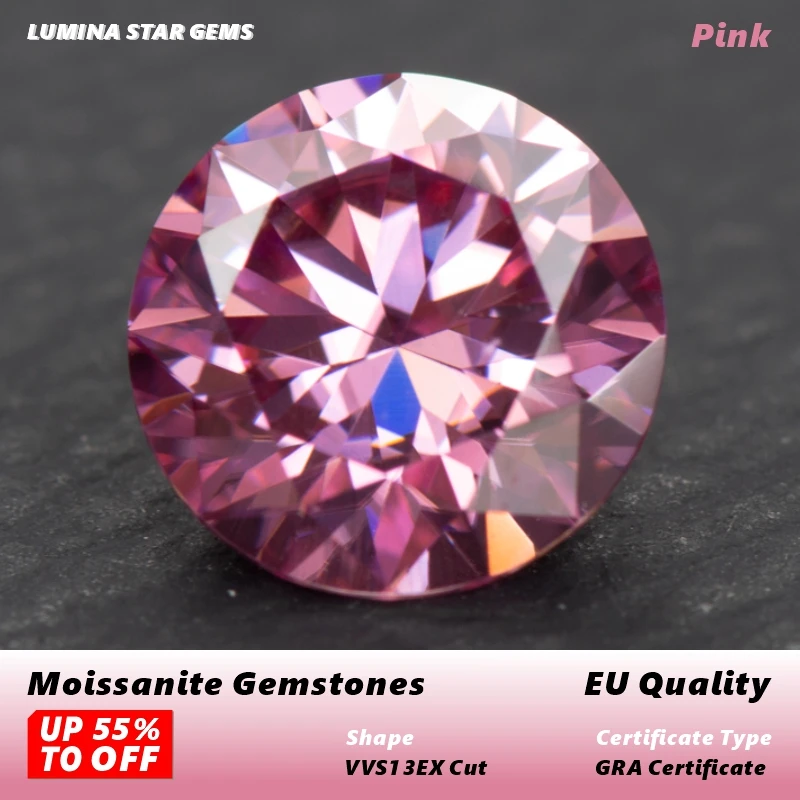 

Pink Moissanites Round Brilliant 3.0mm-11mm Hearts and Arrows Cut Moissanite EU Quality DIY Jewelry Making With Certificate