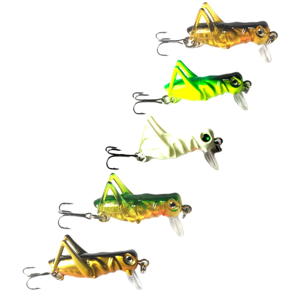 

5 Pcs Bait Simulation Grasshopper Road Sub-bait Freshwater Hard Bait Fake Bait Fishing Lures Luminous Color Green Black Yellow G