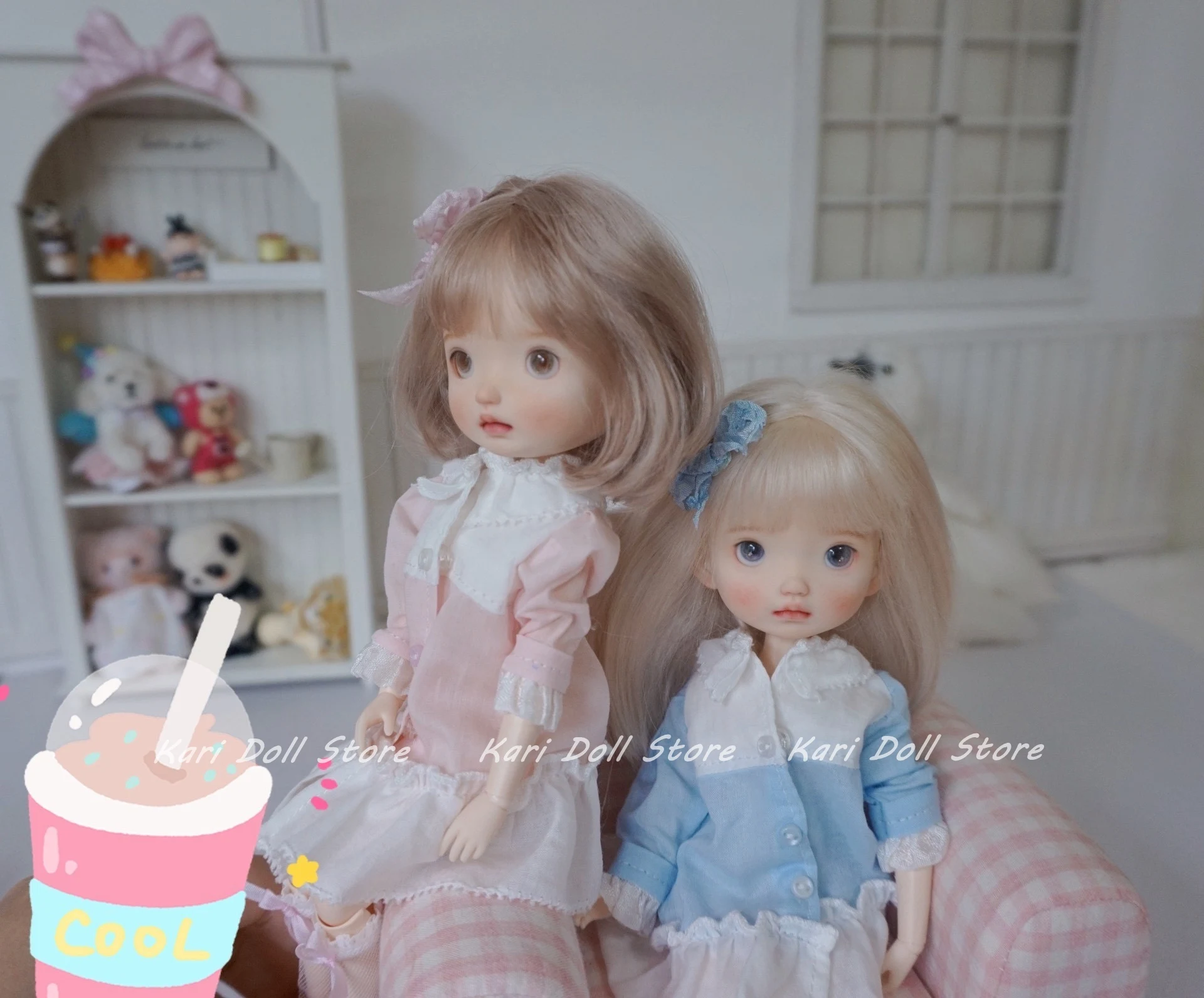 

Kari Doll Clothes and skirts 2025 Small fresh puff sleeve color-blocked shirt dress set for Landazz Landoudou Doll