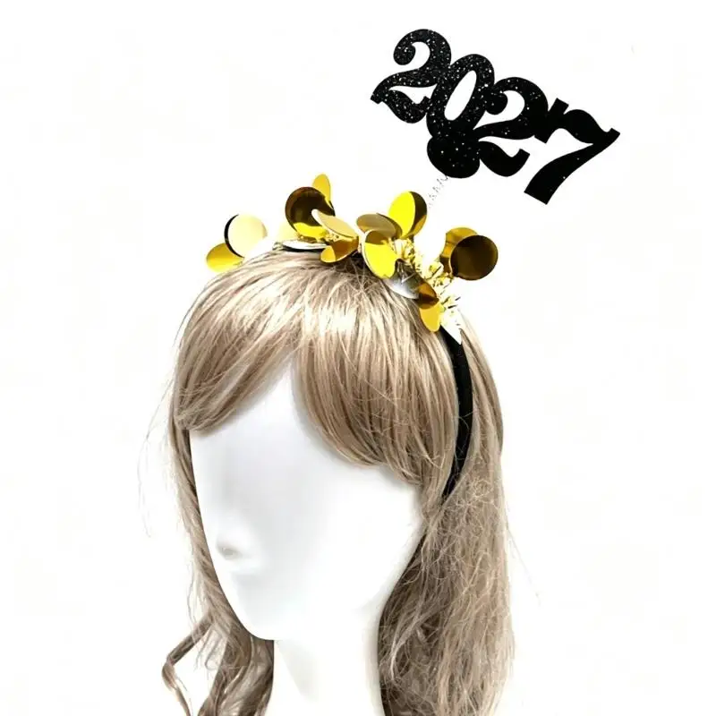 A52E New Year Celebration Headband Headwearwith Glitter 2027 Detail for Photos