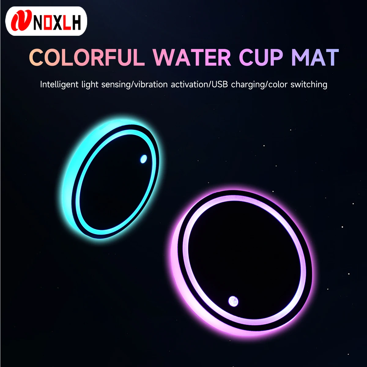 

2pcs 7 Colors Car LED Cup Holder Light Mats Colorful Car Coasters Bottle Light Sensor Vibration Atmosphere Light LED Cup Holder