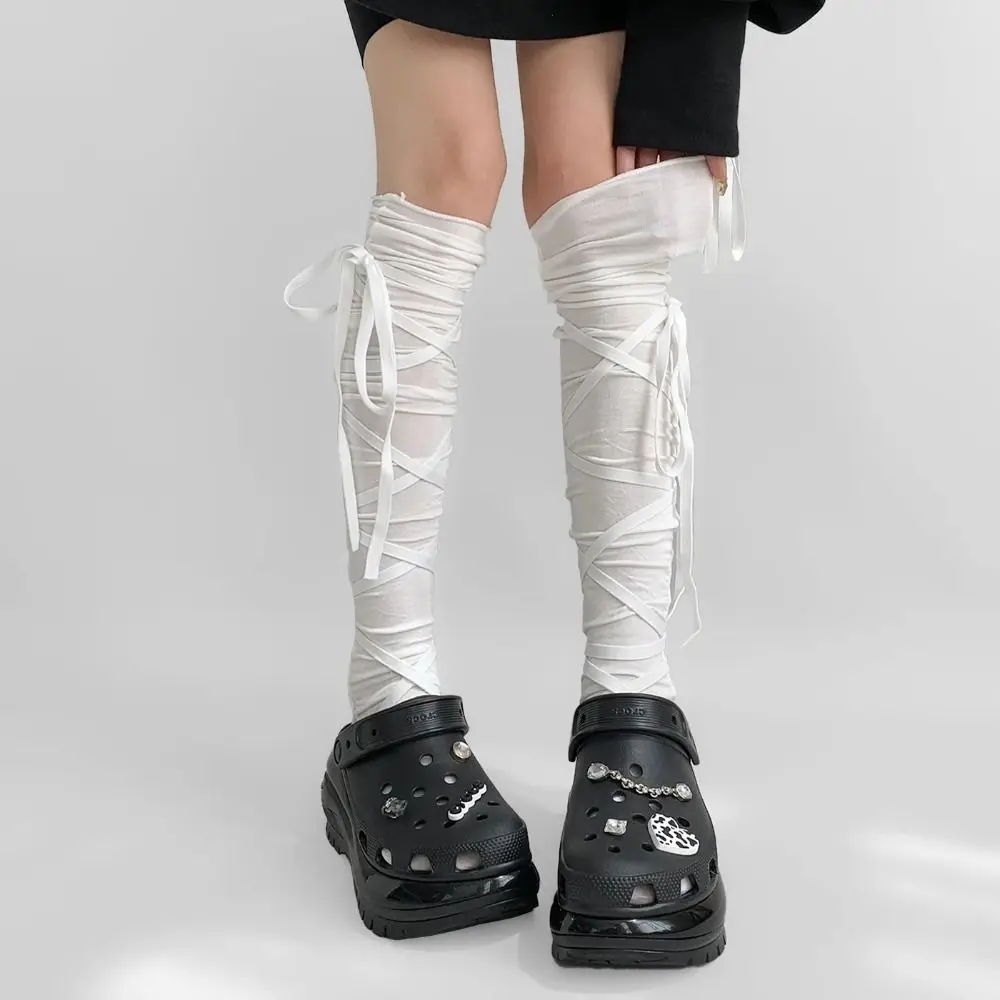 Nowe Punk Calf Tie Leg Cover skarpetki damskie Y2K Lolita cienkie pończochy gotyckie japońskie JK Club Cosplay skarpetki