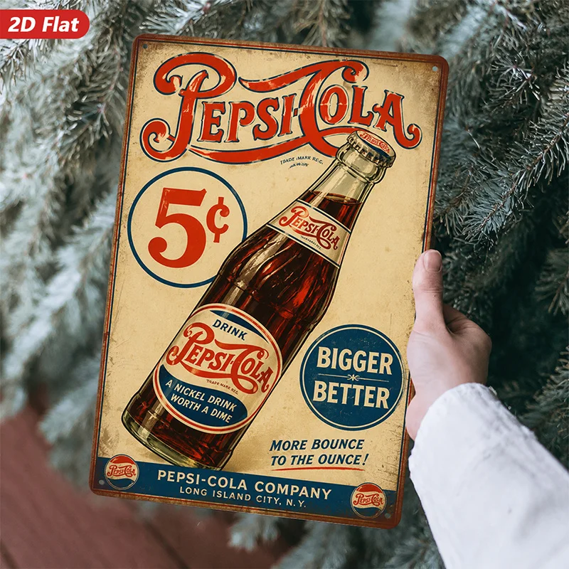 Vintage Soda Poster Metal Sign Wall Art, 1pc 2D Flat, Five Cent Circle Glass Bottle Illustration