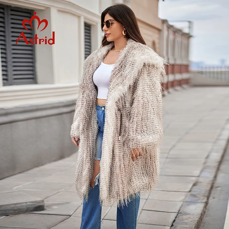 Astrid High-end Tassel Fur Coat Women 2024 Winter Loose Hooded Colorful Fur Jacket Plus Size Female Luxury Furry Overcoat Girl