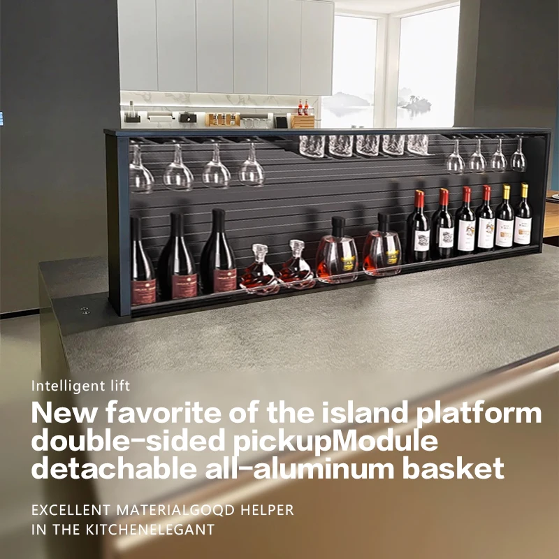 High-End Customized Electric Intelligent Touch-Sensitive Voice-Controlled Wine Cabinet Island Lift Storage Display Cabinet