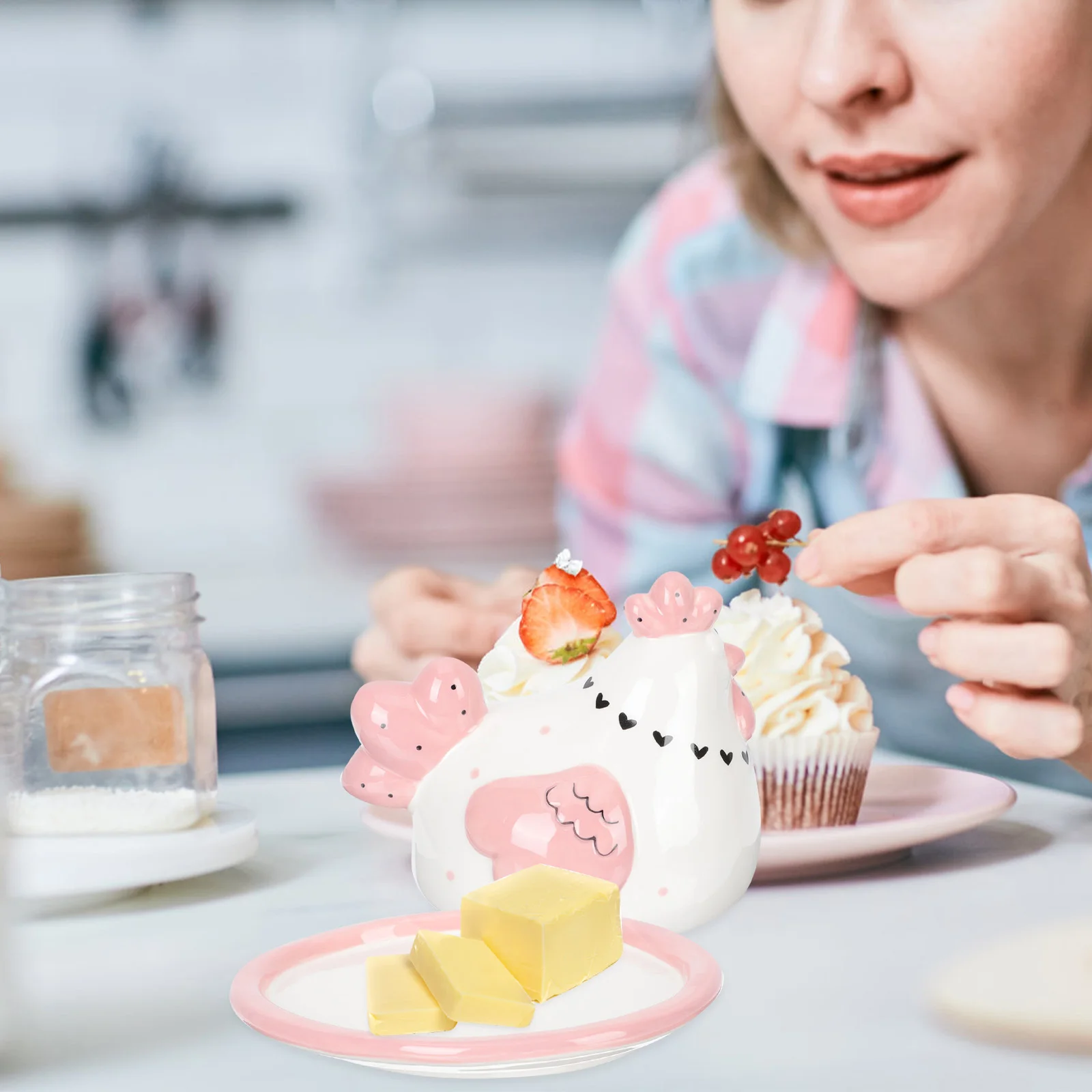 

Butter Containers Storage for Food Snack Boxes Fridge with Lids Cute Holder Tray Chicken Themed Dish