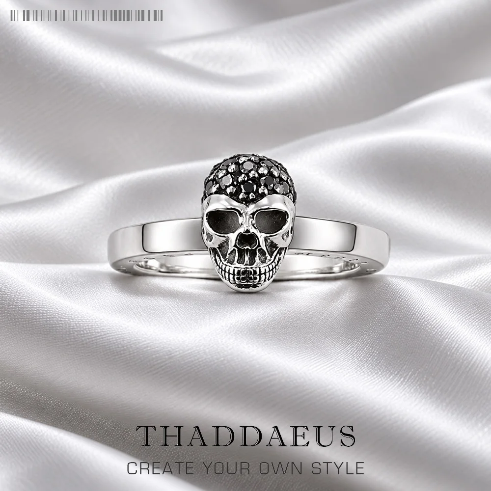 Black Skull Ring,Europe Rebel Street Fine Punk Jewerly For Women Aumtmn Brand New Gift In 925 Sterling Silver