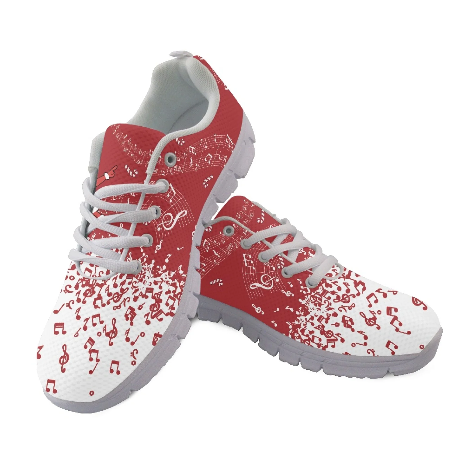Coloranimal Santa Claus Musical Pattern Walking Shoes for Women Mesh EVA Sole Mens Lace Up Athletic Trainers for Running