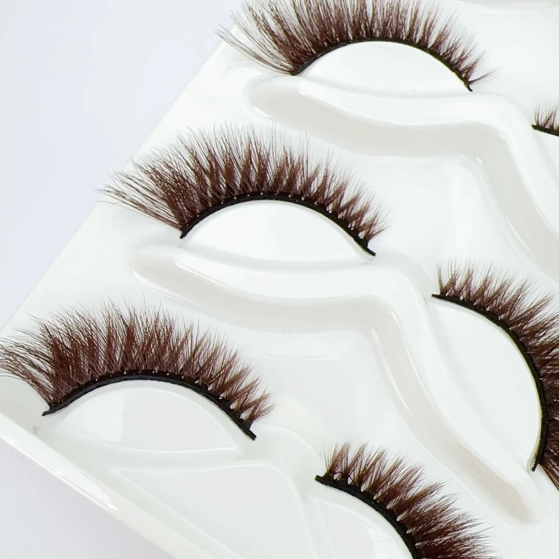 New 5 Pairs Black Tea Brown Fox Eye 3D False Eyelashes Natural Wispy Voluminous Fluffy Reusable Cosplay Color Lashes Makeup