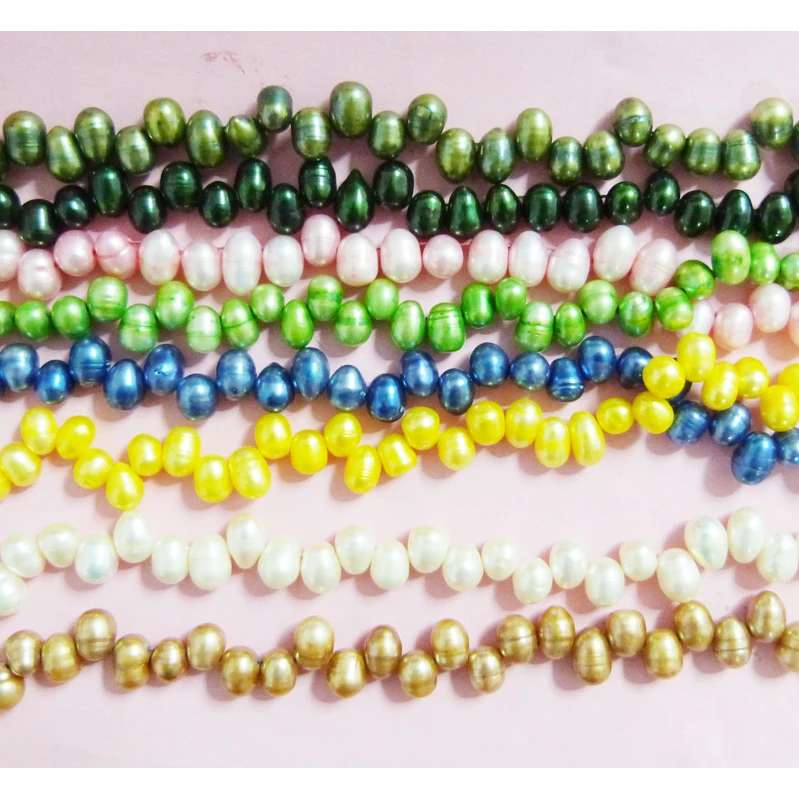 (8 shares Mixed color / SET) DIY Fresh Water Pearl 8-9mm Peach Dancing Rice Drop Shape 15 