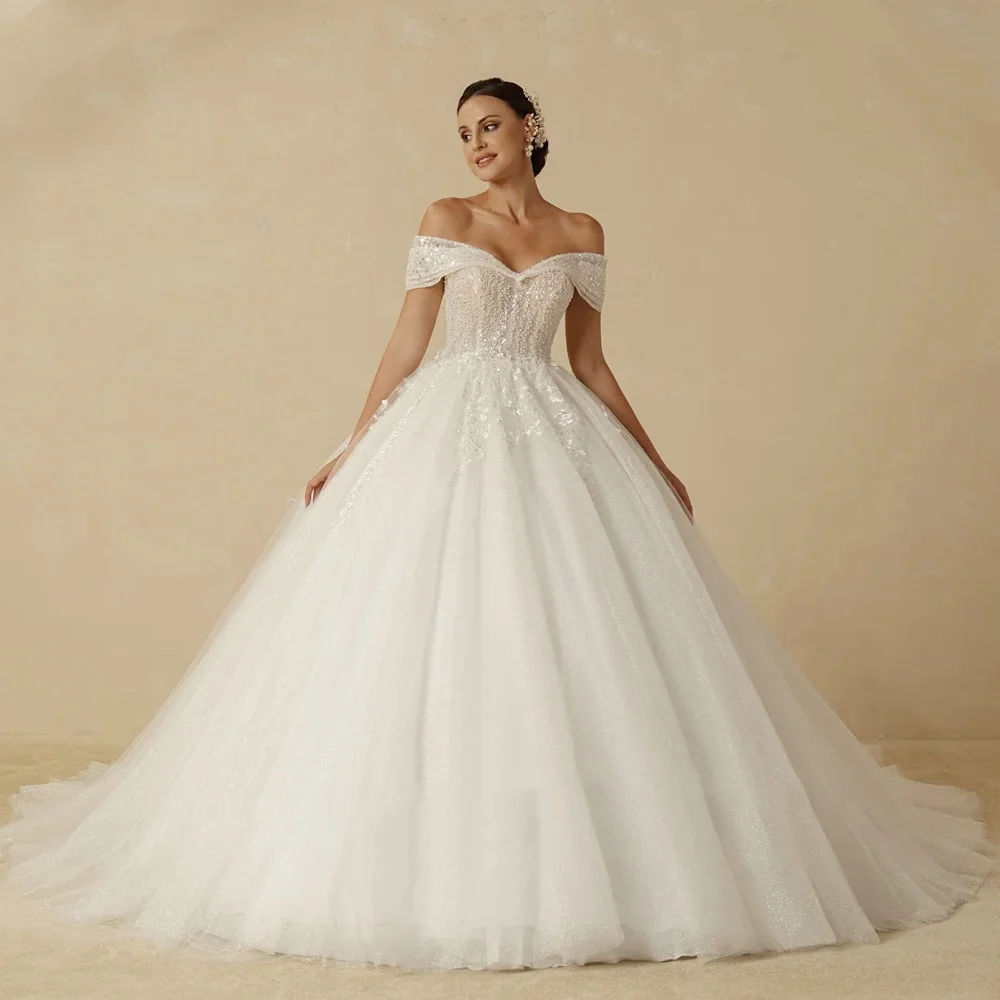 

Angel Sanchez 2025 Beading Princess Wedding Dresses Sleeveless Off Shoulder Bride for Women Glitter Ball Bridal Gown