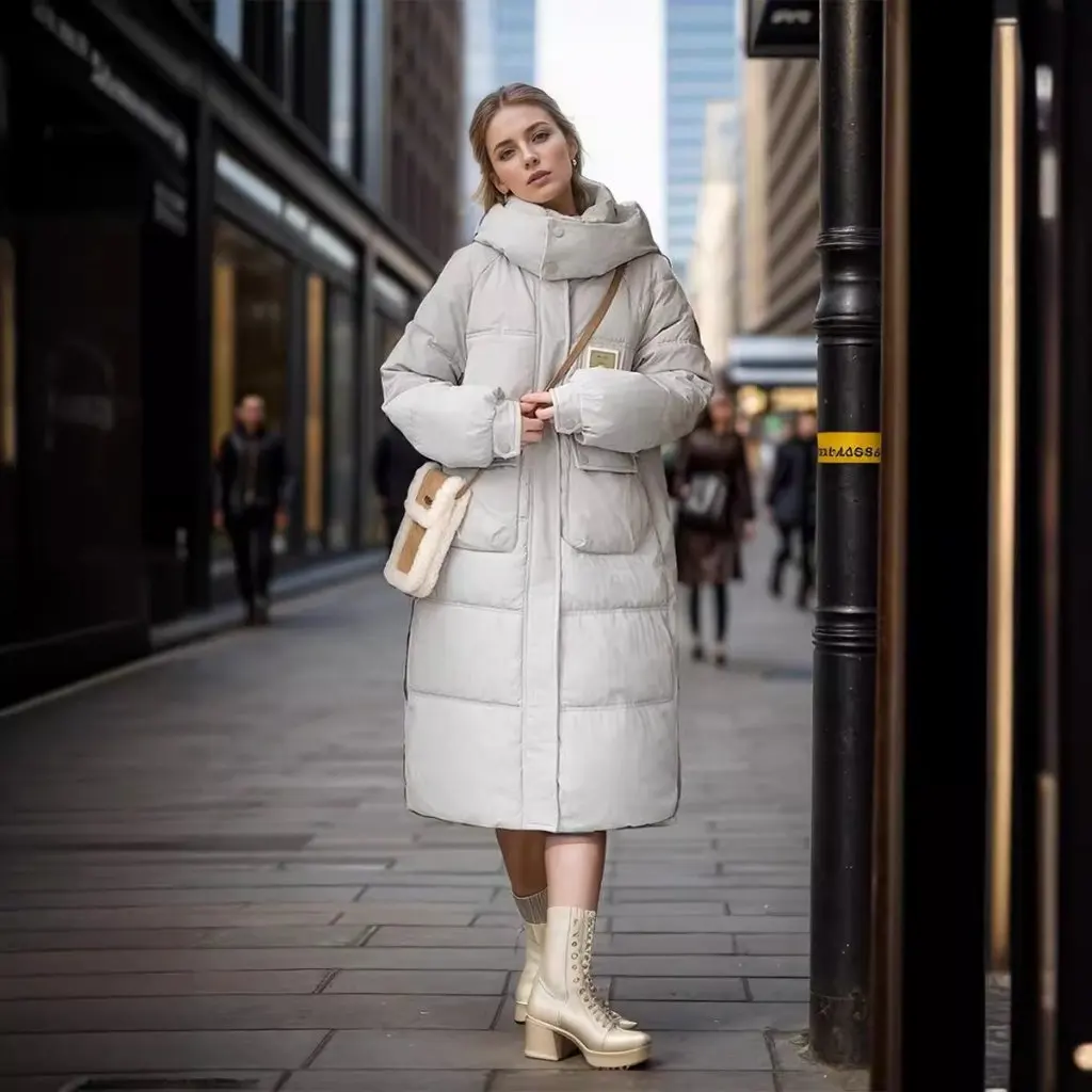 

Women's Mid-Length Waffle down Jacket Cotton-Padded Winter Coat Thickened Style Loose Fit Fashionable Outerwear