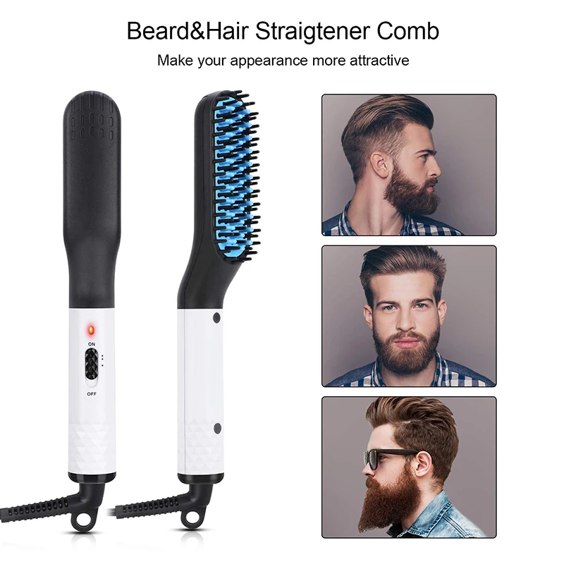 

Electric Multi-Functional Flat Iron Curler Straightener Comb Hair Beard Straightener Fast Heating Beard Hair Comb