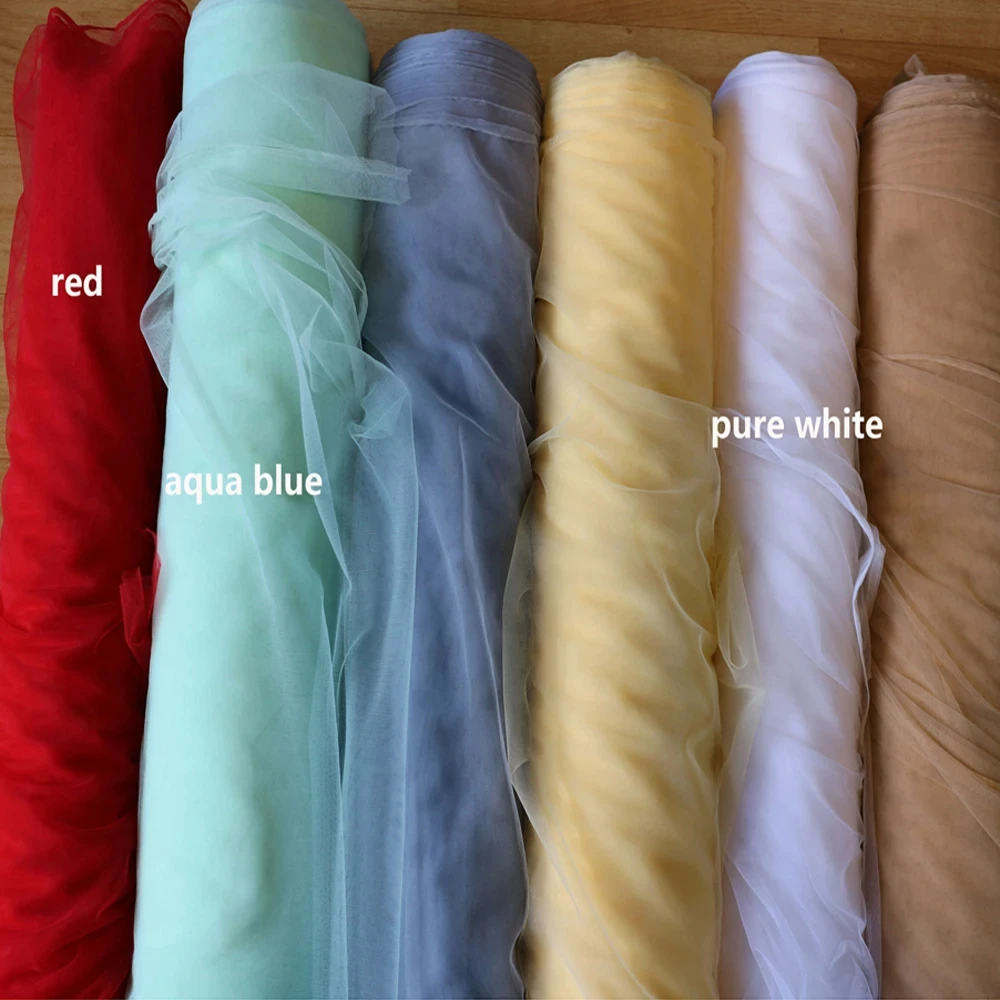 Soft Tulle Fabrics Wedding Celebration Curtain Clothing Sage Green Blue Yellow Tulle Layout Chair Back Yarn Encryption Veil