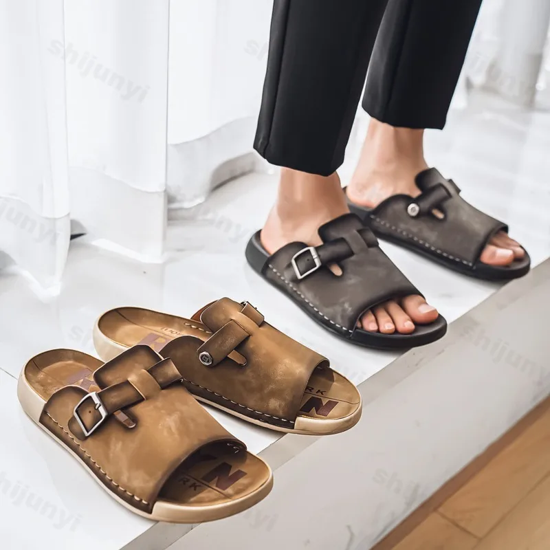 New Men's Casual Outdoor Beach Slippers 2025 Summer Open Toes Fashion Trend Sandals Versatile Comfortable Breathable Cool Drags