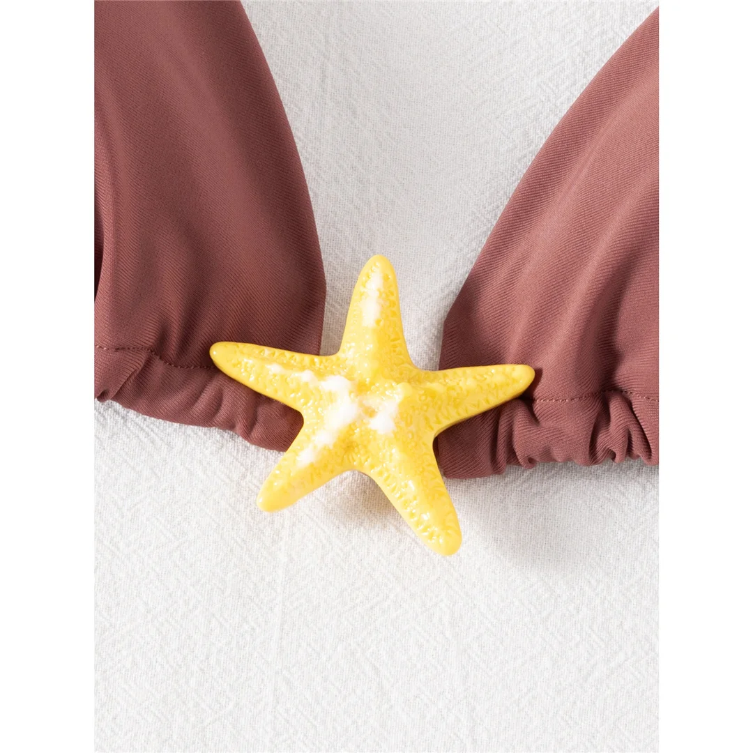Mit Rock, Seestern-Motiv, Neckholder-Bikini, Damen-Badeanzug, Damen-Badebekleidung, dreiteiliges Bikini-Set, gepolsterter Badeanzug, Badebekleidung, Schwimmanzug V8178 – Detail 6