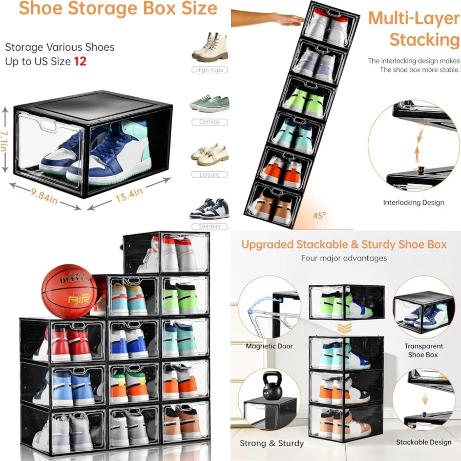 

Pack Large Shoe Storage Box, Shoe Storage Organizer with Magnetic Door, Stackable, Shoe Containers For Display Sneakers, Easy A