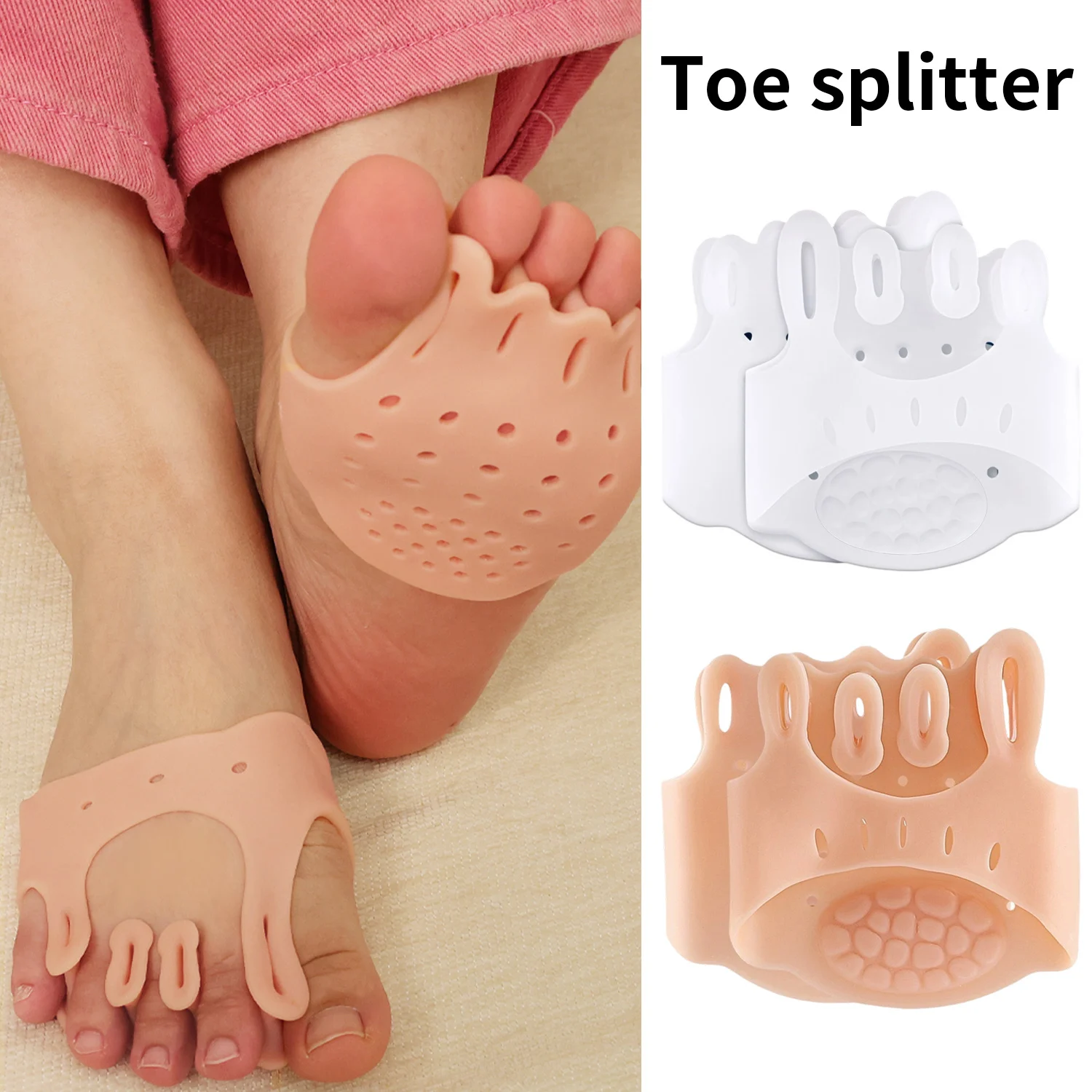 Corrector de juanete de silicona, separadores de dedos, transpirable, antideslizante, almohadilla suave para el antepié, tirantes ortopédicos, espaciadores ortopédicos para Hallux Valgus