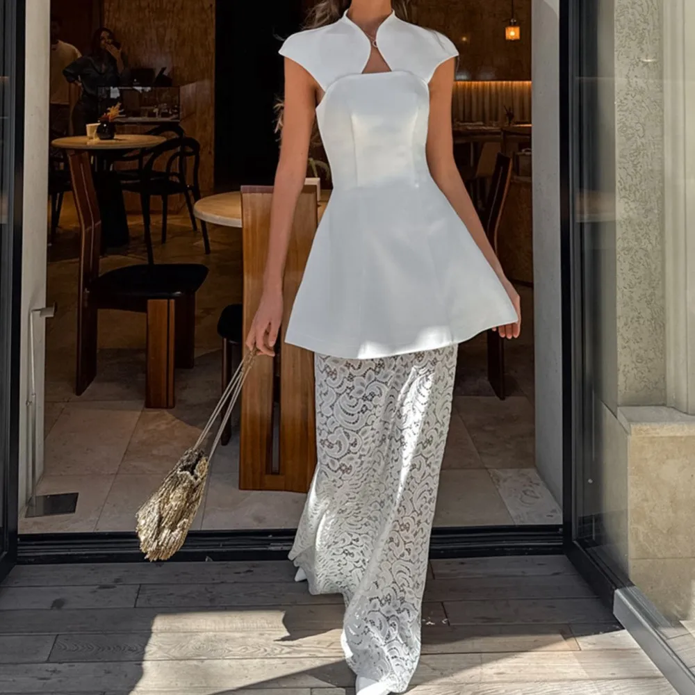 Elegant Lace Two-piece Set Irregular Tube Top Lace Skirt Suit Party Dance Workplace Nightclub Date Women's Dress 2-piece Outfit